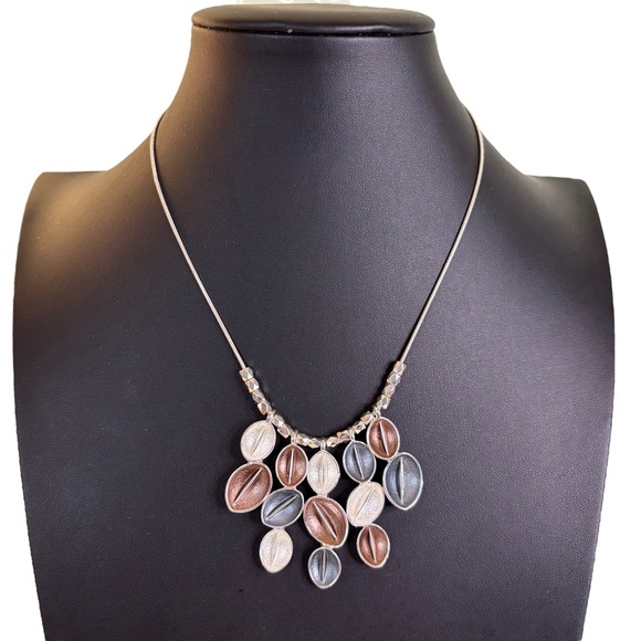 Stunning Sterling Silver “Coffee Bean”Multi-Pendant Waterfall Necklace.